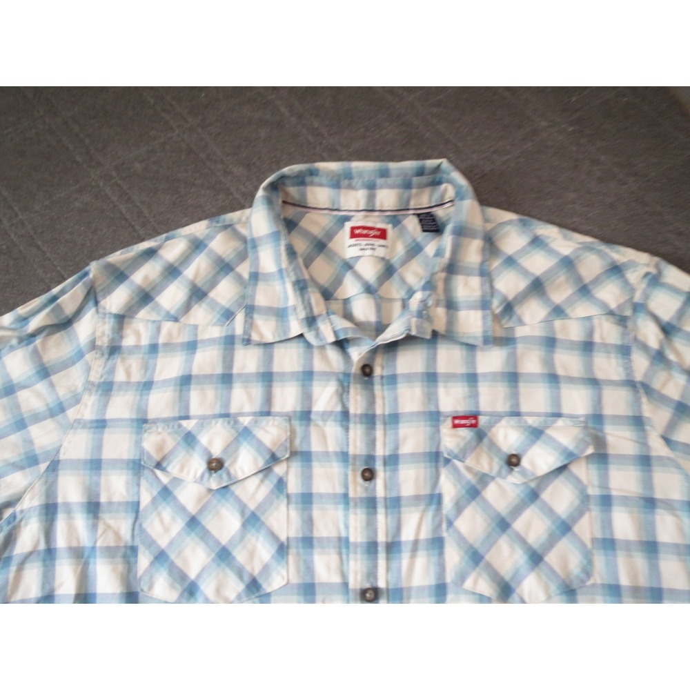 Wrangler Mens Blue White Plaid Western Button Long Sleeve Shirt 3XL Rodeo Cowboy